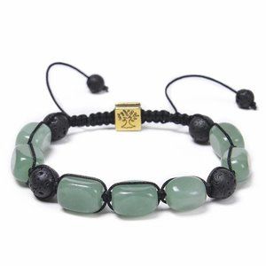 Unisex Green Aventurine Stone & Black Lava Rock Beaded Braided Rope Bracelet NEW